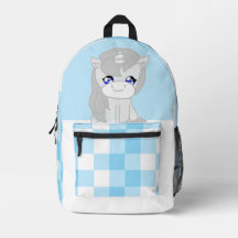 Mochila temática de unicórnio branco e azul fofo