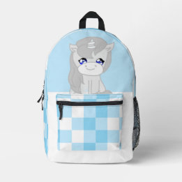 Mochila temática de unicórnio branco e azul fofo