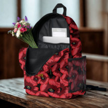 Mochila Vermelha com Padrão de Papoula Personaliza