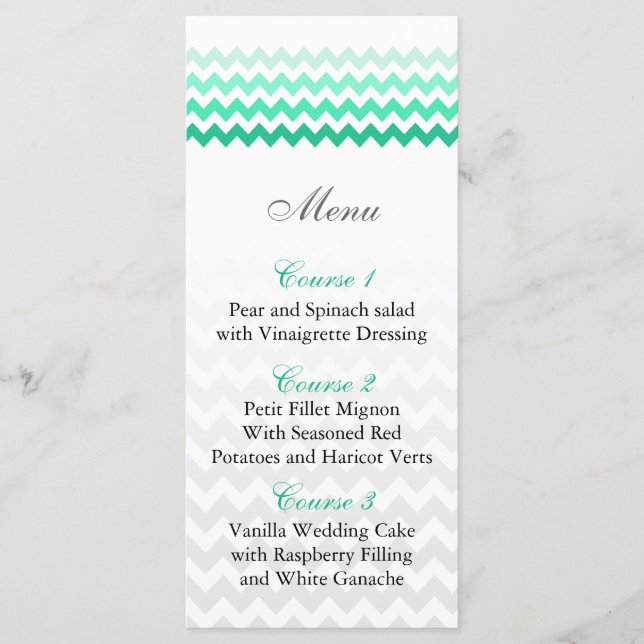 Mod Chevron Mint Verde Ombre cartões de menu de ca (Frente)