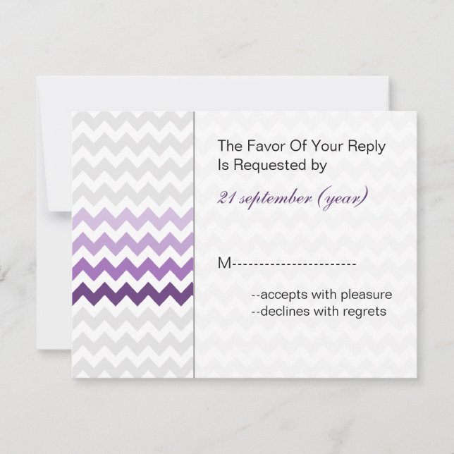 Mod chevron púrpura Ombre casamento rsvp (Frente)