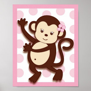 Mod Girl Monkey Dots Nursery Wall Art Impressão