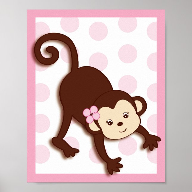 Mod Girl Monkey Dots Nursery Wall Art Impressão (Frente)