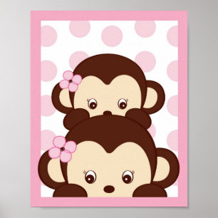 Mod Girl Monkey Dots Nursery Wall Art Impressão
