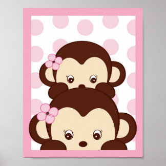 Mod Girl Monkey Dots Nursery Wall Art Impressão