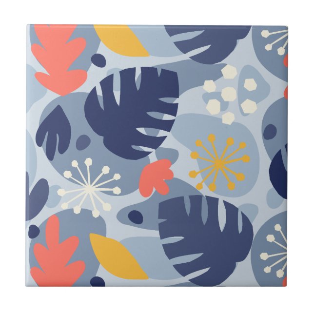 Mod Monstera Leaf Abstrato havaiano Tropical - Azu (Frente)