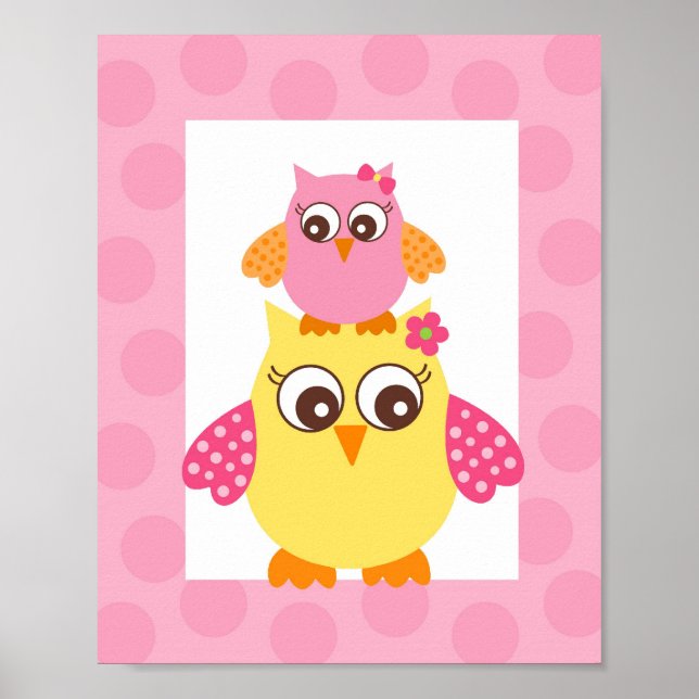 Mod Owl Flower Girls Nursery Wall Art Impressão (Frente)