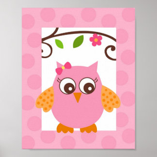 Mod Owl Flower Girls Nursery Wall Art Impressão