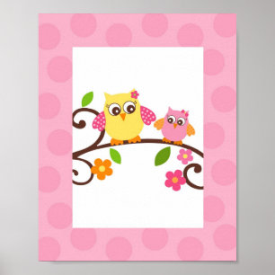 Mod Owl Flower Girls Nursery Wall Art Impressão