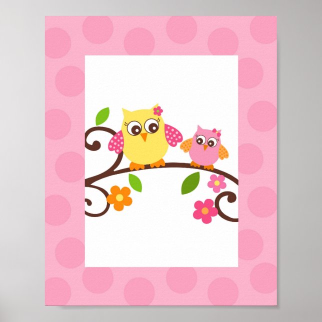 Mod Owl Flower Girls Nursery Wall Art Impressão (Frente)