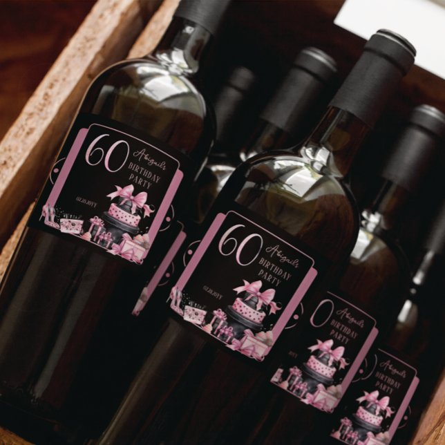 Moda 60ª Festa de aniversário Preta-Rosa-Glam (Glam Pink and Black French Couture Fashion 60th Birthday Party Bottle Labels)