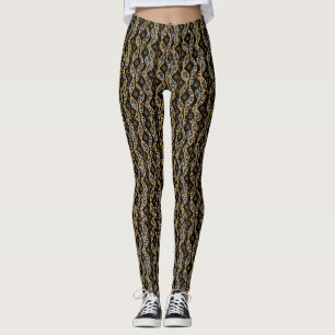 Moda Feminina Kente Preta e Dourada Leggings
