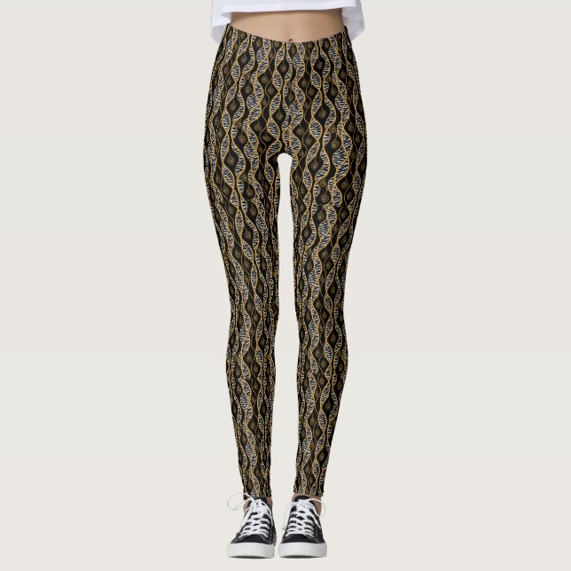 Moda Feminina Kente Preta e Dourada Leggings (Frente)