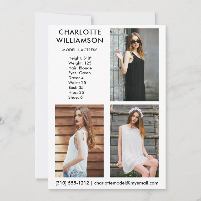 Modelo Ator 3 Cartão Comp Fotográfico 5x7 W (Frente)