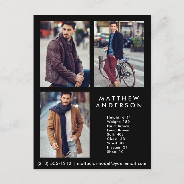 Modelo Ator 3 Photo Comp Card Black - Cartão posta (Frente)