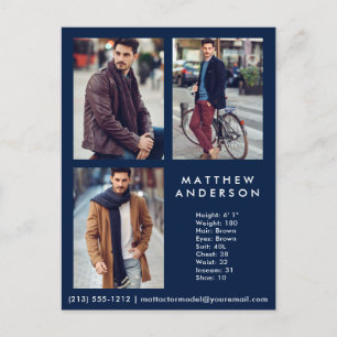 Modelo Ator 3 Photo Comp Card Blue - Cartão postal