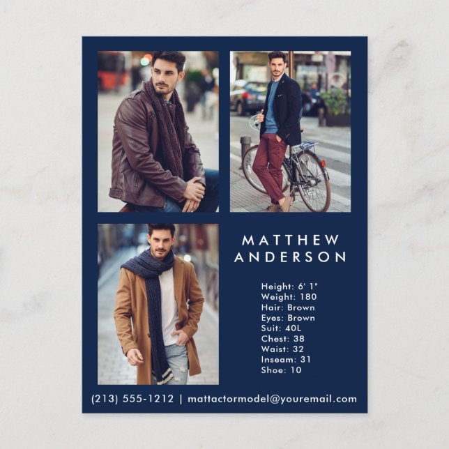 Modelo Ator 3 Photo Comp Card Blue - Cartão postal (Frente)