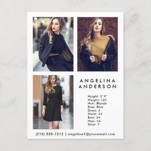 Modelo Ator 3 Photo Comp Card Wht - Cartão postal