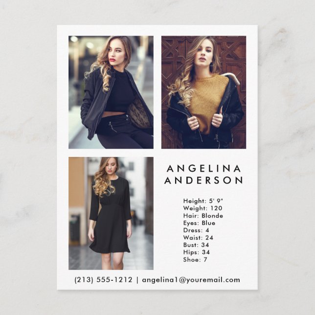 Modelo Ator 3 Photo Comp Card Wht - Cartão postal (Frente)