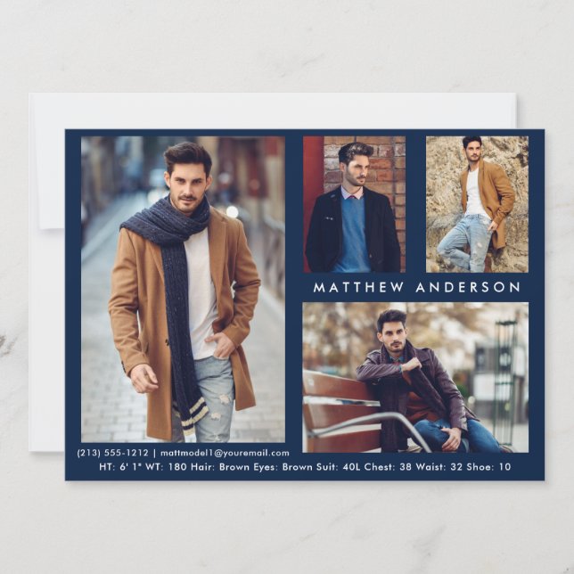 Modelo Ator 4 Foto - Cartão frontal azul (Frente)