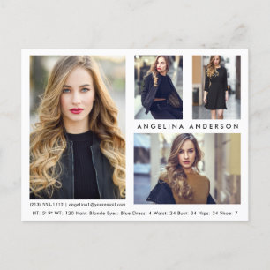 Modelo Ator 4 Foto Comp Card - Cartão Postal Wht