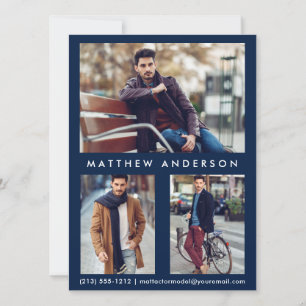 Modelo Ator Comp Card 3 Photo - Front Blue