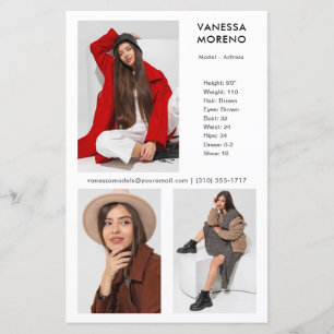 Modelo Ator Comp Card 3 Photo White Flyer