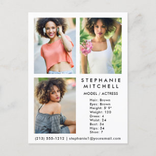 Modelo Ator Comp Card 3 Photo Wht - Cartão postal