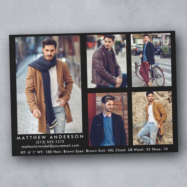 Modelo Ator Comp Card Black - 5 fotos (Customize to change background color, text size or text style.)