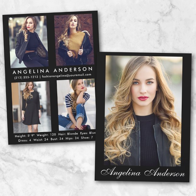 Modelo Ator Comp Card Blk - 4 Foto para trás - Scr (Customize to change background color, text size or text style.)