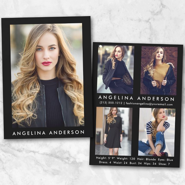 Modelo Ator Comp Card Blk - 4 Photo Back R (Customize to change background color, text size or text style.)