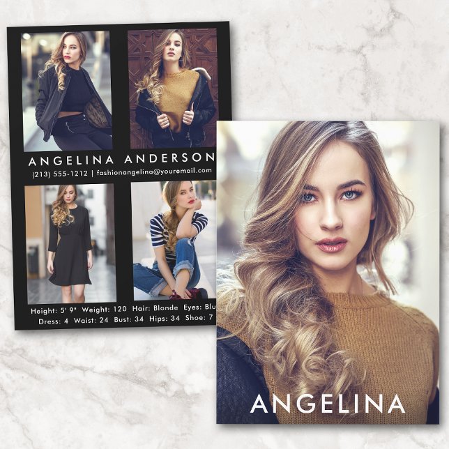 Modelo Ator Comp Card Blk W- 4 Photo Back (Customize to change background color, text size or text style.)