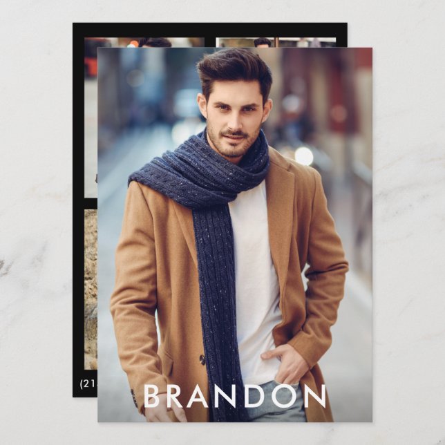 Modelo Ator Comp Card Name Wht - 3 Photo Back (Frente/Verso)