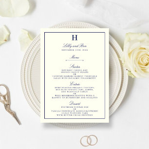 Modelo chique do menu do casamento do marinho & do