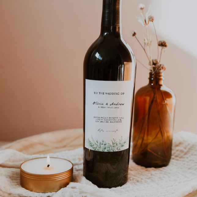 Modelo da etiqueta verde da garrafa de vinho (Greenery wine bottle label Template)