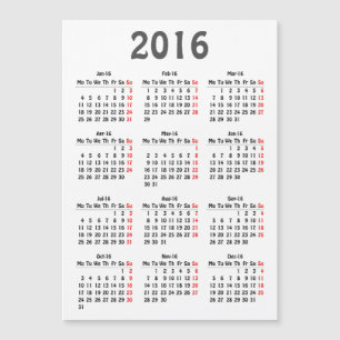 modelo de calendário de 2016