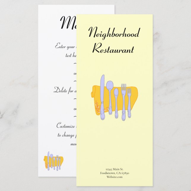 Modelo de cardápio personalizado 4x9" cardápio gua (Frente/Verso)