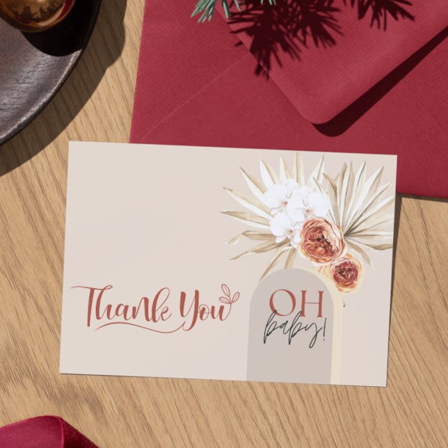 Modelo de Cartão de Agradecimento de Chá de Bebê B (Wildflower Boho Baby Shower Thank You Card Template)