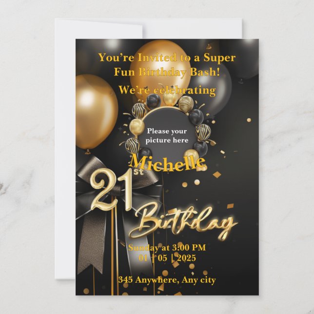 Modelo de Cartão de Convite aniversário de 21 anos (Verso)