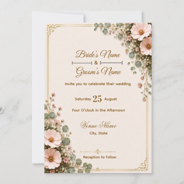 Modelo de Cartão de Convite de Casamento Floral El (Frente)