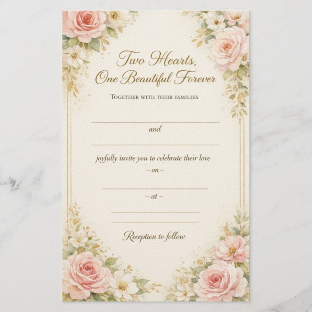 Modelo de Cartão de Convite de Casamento Floral Ro (Frente)