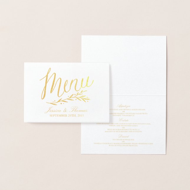 Modelo de Cartão de Menu Chic Gold Foil & White We (Exibição)