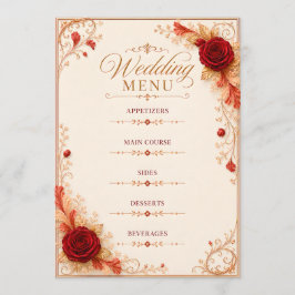 Modelo de Cartão de Menu de Casamento Rosa Vermelh