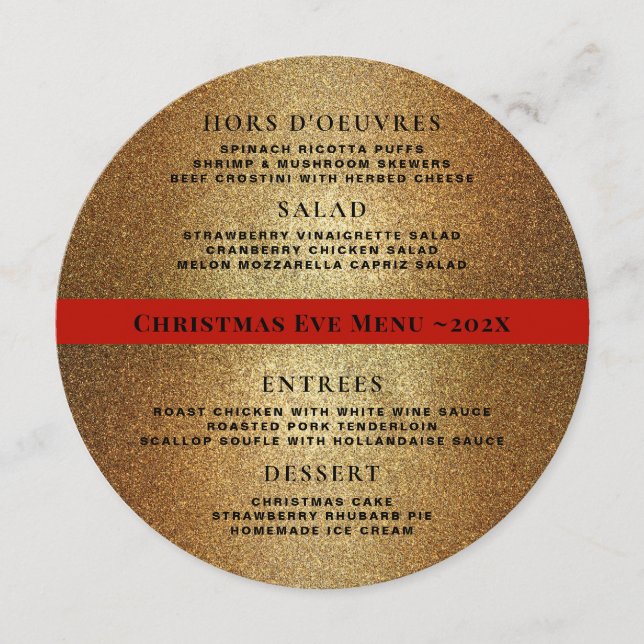 Modelo de cartão de menu de jantar de Natal redond (Frente)