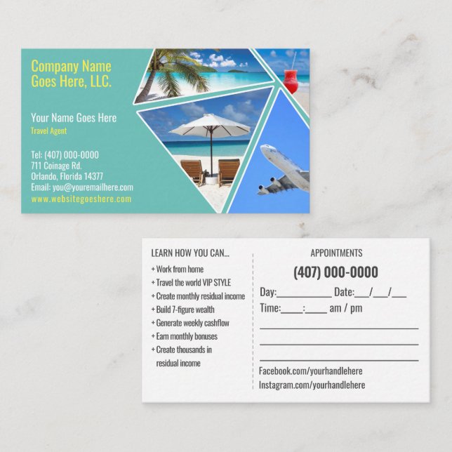 Modelo de cartão de negócios do agente viagem (Frente/Verso)