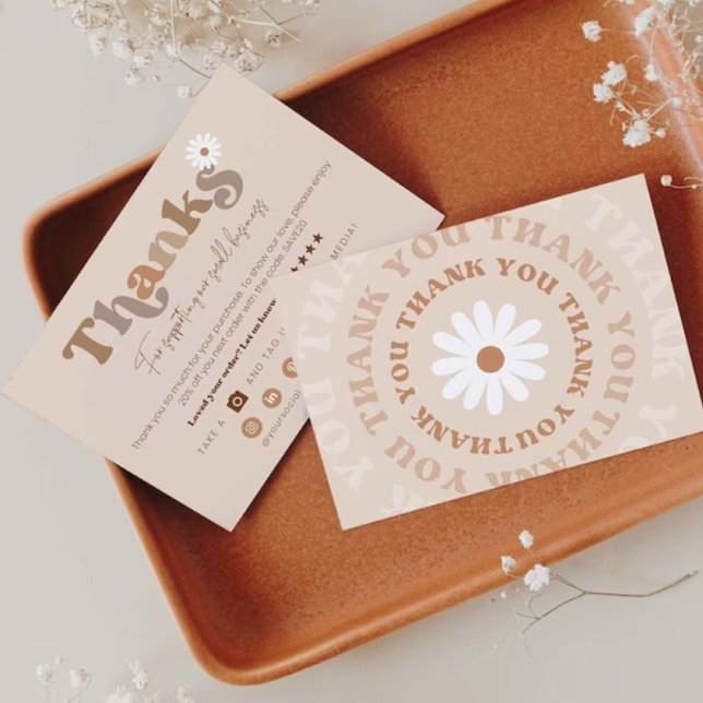 Modelo de cartão de negócios Editável Boho Obrigad (Criador carregado)