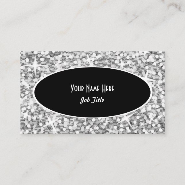 Modelo de cartão de negócios oval preto "de prata" (Frente)
