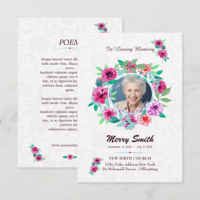 Modelo de Cartão de Oração Funeral Floral (Frente/Verso)