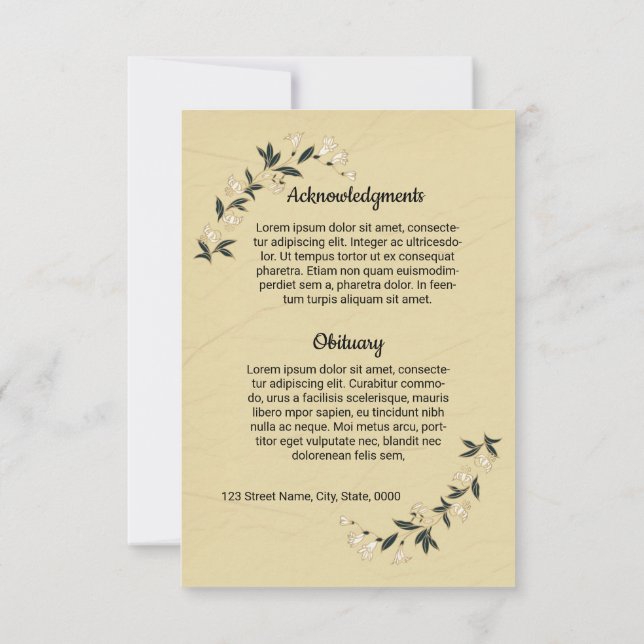 Modelo de Cartão de Programa Funeral (Verso)