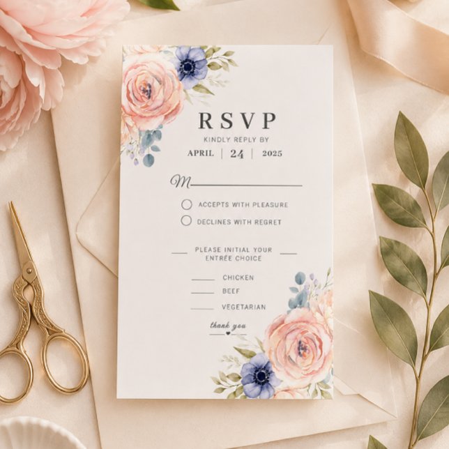Modelo de Cartão de RSVP de Casamento com Peônias  (Elegant floral RSVP card for a timeless wedding stationery suite.)